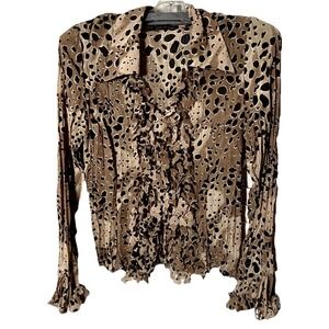 VIOLET & CLAIRE Heart Petals Top Blouse Pleated Leopard M Fairy grunge Indie